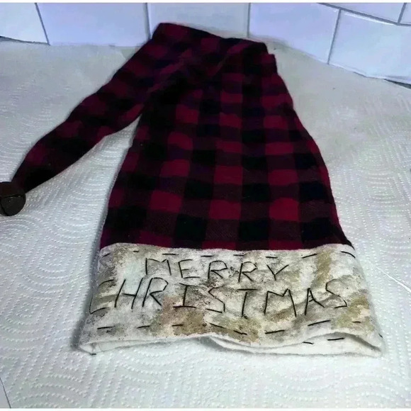 Christmas Tree Topper Santa Claus Hat Red Buffalo Plaid - 3 Ft Merry Christmas - Picture 6 of 10